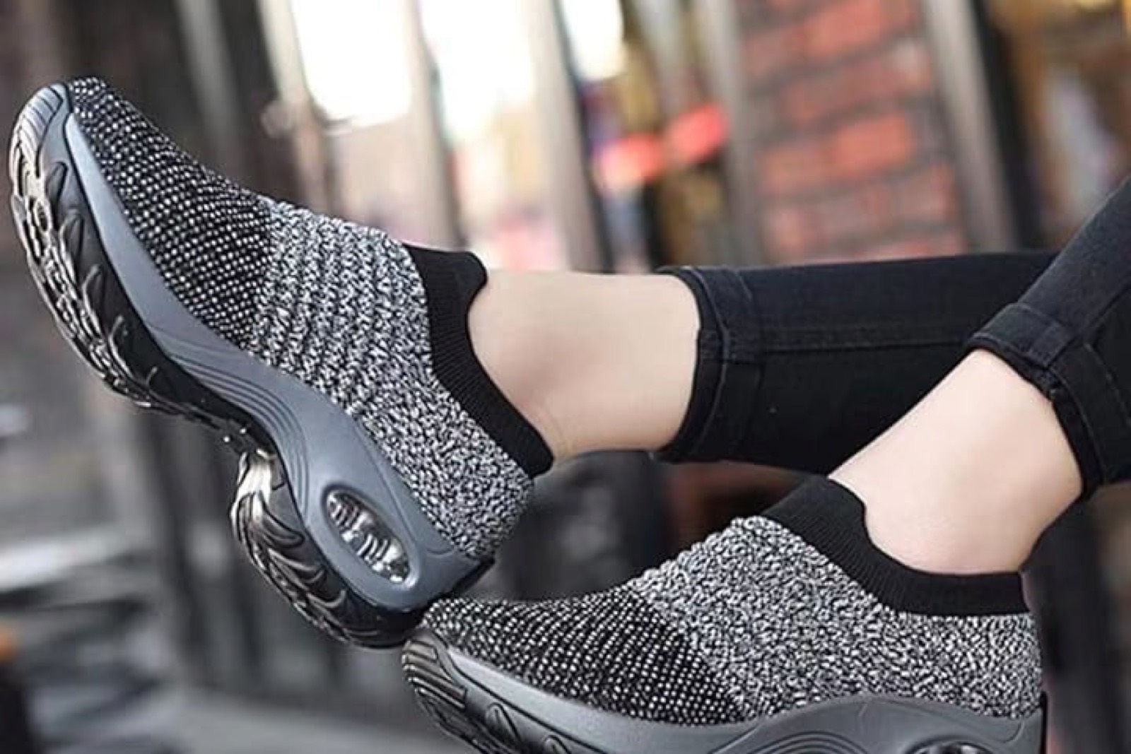 Slow Man style women's walking shoes with breathable knit upper and slip-on comfort design