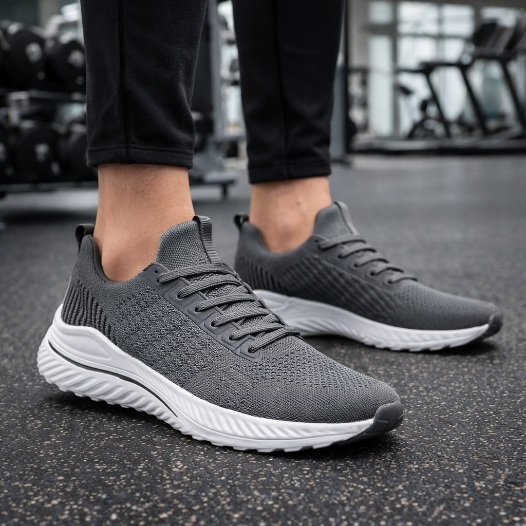Slow Man men's wide width sports sneakers with breathable black athletic upper